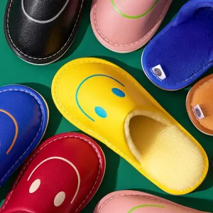 PU Leather Smiley House Slippers for Adults