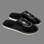 PU Leather Smiley House Slippers for Adults-Black