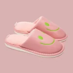 PU Leather Smiley House Slippers for Adults-Pink
