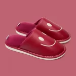 PU Leather Smiley House Slippers for Adults-Red