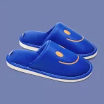 PU Leather Smiley House Slippers for Adults-Royal blue
