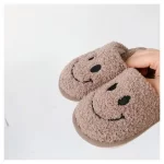 Plush Smiley Slippers for Kids -Mocha