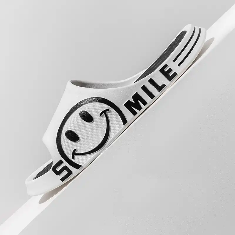Slide Sandal with Smile Face on the Side-White