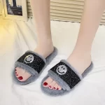 Slip-on Slippers with Smiling Face -Gray