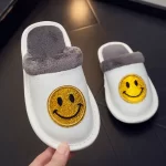 Smiley Face Slippers with Cowhide Leather for Kids-White