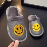 Smiley Face Slippers with Cowhide Leather for Kids-Gray