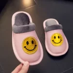 Smiley Face Slippers with Cowhide Leather for Kids-Pink