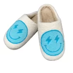 Smiley Face Slippers with Lightning Bolt Eyes-Blue