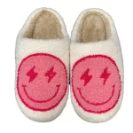 Smiley Face Slippers with Lightning Bolt Eyes-Pink