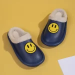 Waterproof Furry Smiley Face Slippers-Navy blue
