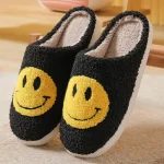 Black Smiley Face Slippers - White sole