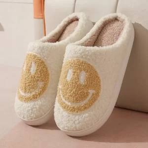 Smiley Face Slippers Milk Coffee Color