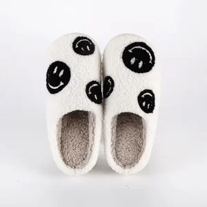 Smiley Face Slippers Three Smiley Face - Black